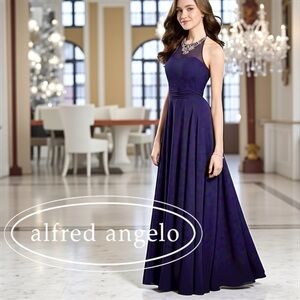 ALFRED ANGELO Floor Length Navy w/ Rhinestone Embellishments Chiffon Gown NWT